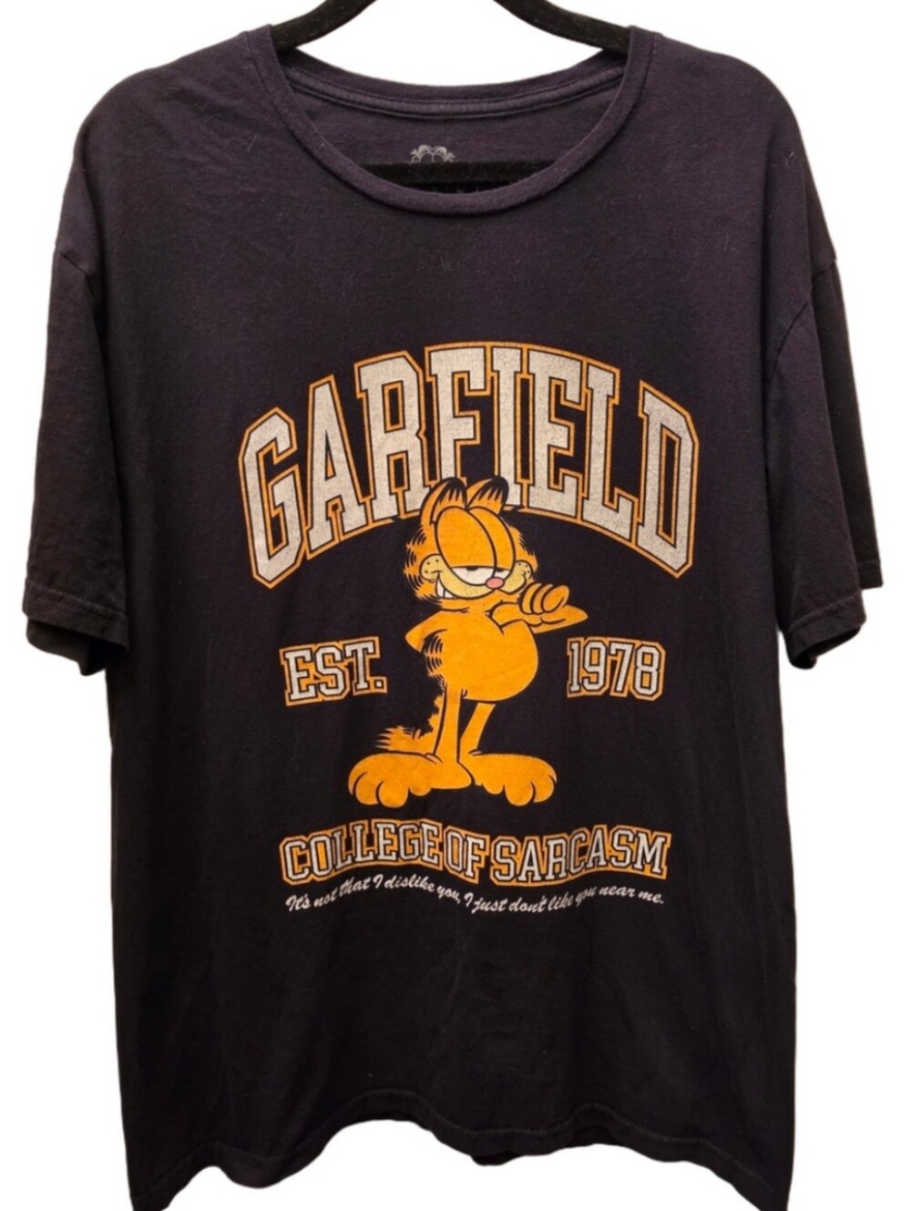 Garfield College of Sarcasm Graphic T-Shirt Black Cartoon Tee Size M